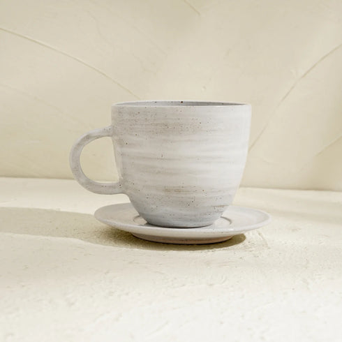 Large Coffee Cup with Saucer - White - Coastal Villa Homeware