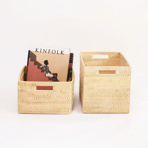 Tall and half height rattan woven baskets