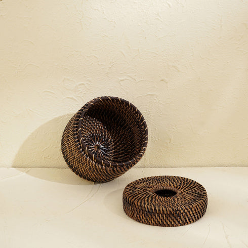 Rattan Round Tissue Holder Dark Brown