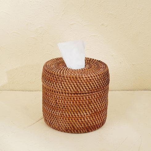 Rattan Round Tissue Holder Honey Brown