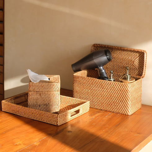 Custom Sized Rattan Amenities Storage - Coastal Villa Homeware