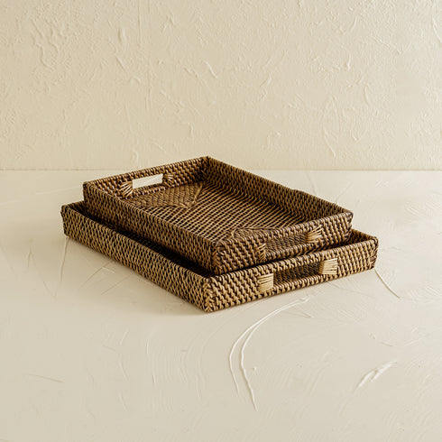 Dark Brown Rattan tray - Rectangular Serving Tray - Coastal Villa Homeware