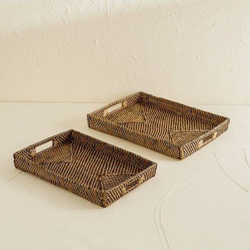 Dark Brown Rattan tray - Rectangular Serving Tray - Coastal Villa Homeware
