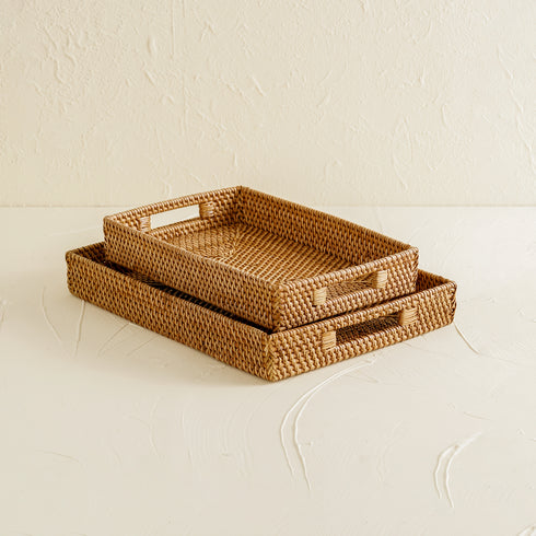 Honey Brown Rattan tray - Rectangular Serving Tray - Coastal Villa Homeware