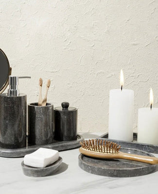 Marble Bathroom Accessories Set - Black