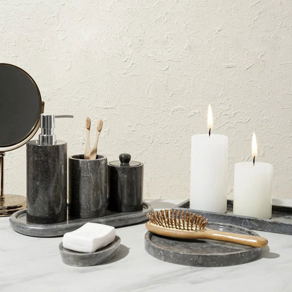Marble Bathroom Accessories Set - Black - Coastal Villa Homeware