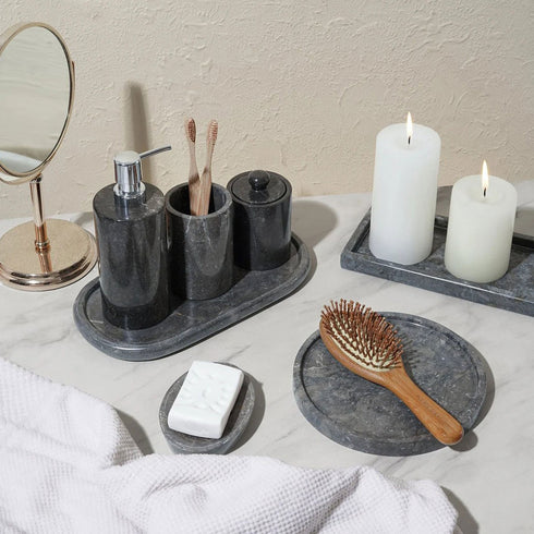 Marble Bathroom Accessories Set - Black - Coastal Villa Homeware