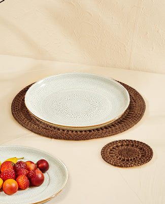 Spiral Rattan woven Placemats with holder  - Dark Brown
