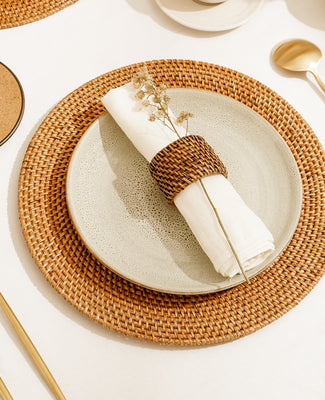 Round Rattan Placemats - Honey Brown