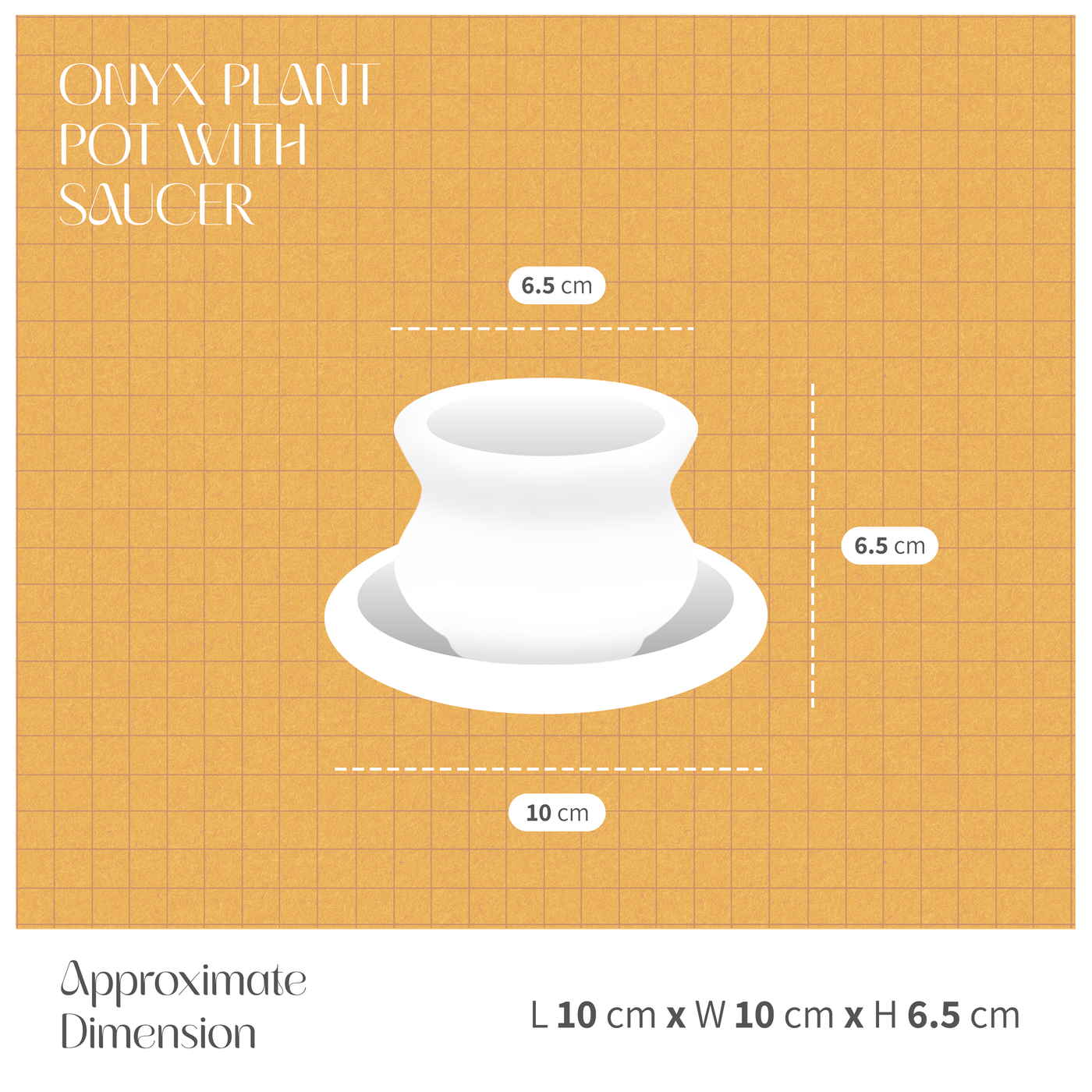 Onyx Plant Pot with Saucer | Small Indoor Planter for Succulents dimensions