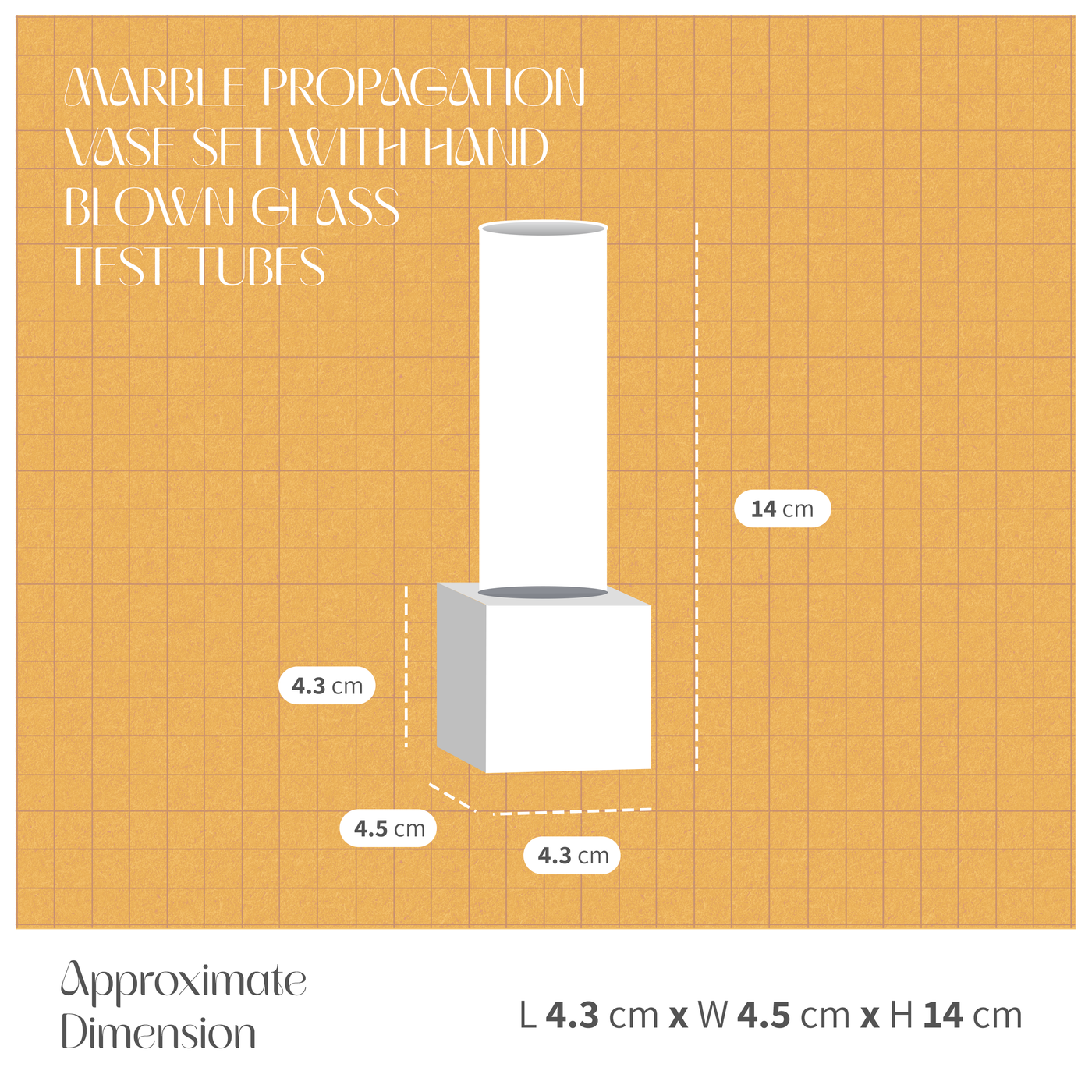 Marble Propagation Vase Set with Hand Blown Glass Test Tubes dimensions