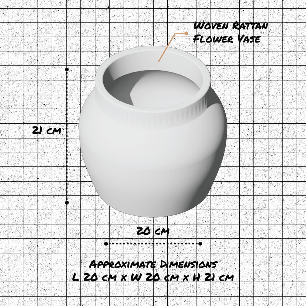 Woven Rattan Flower Vase in white wash and natural dimensions