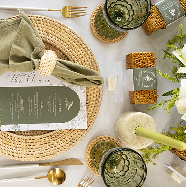 Close detail of handmade wedding table decor