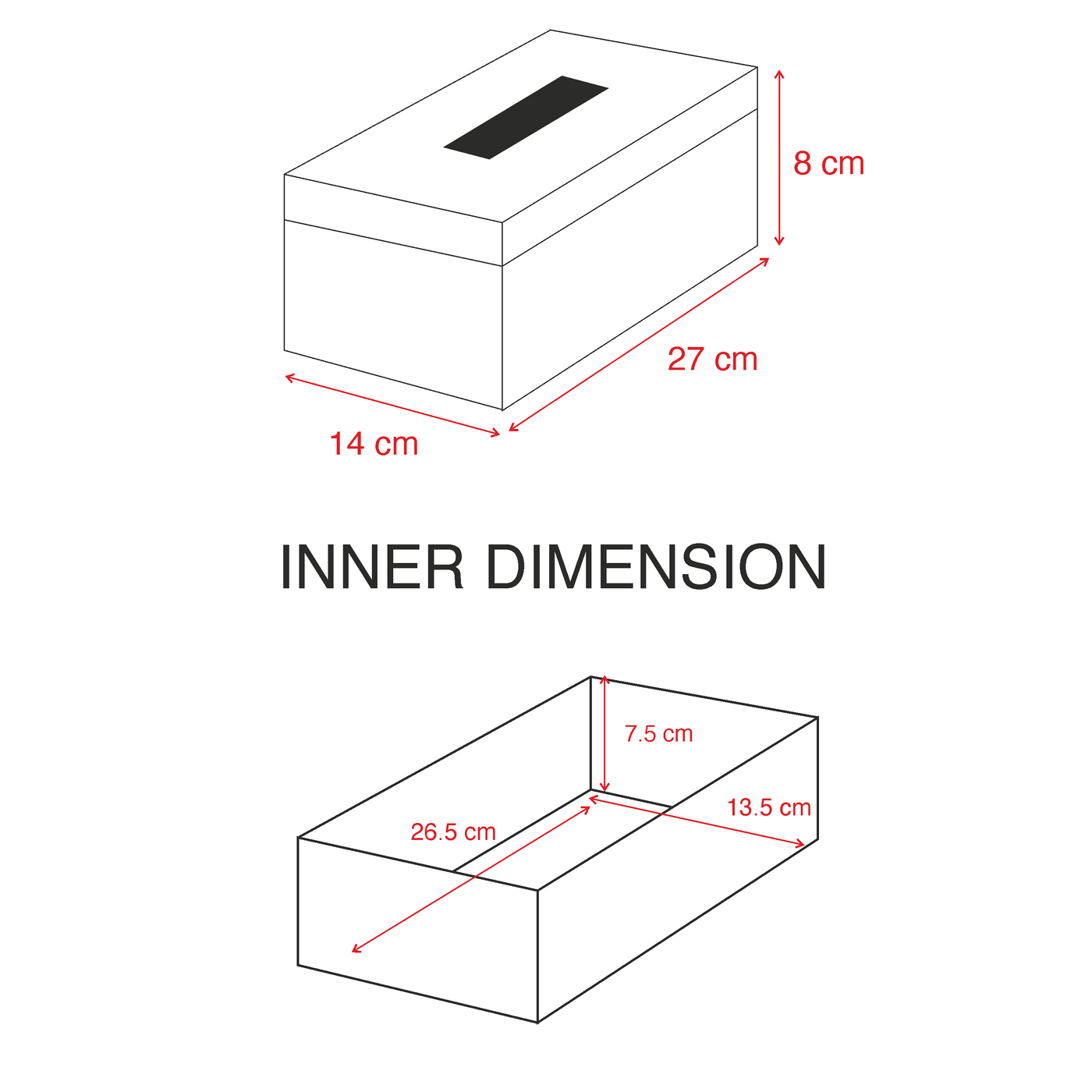 Rectangular Tissue Holder - Wicker Rattan Tissue Box Cover dimensions