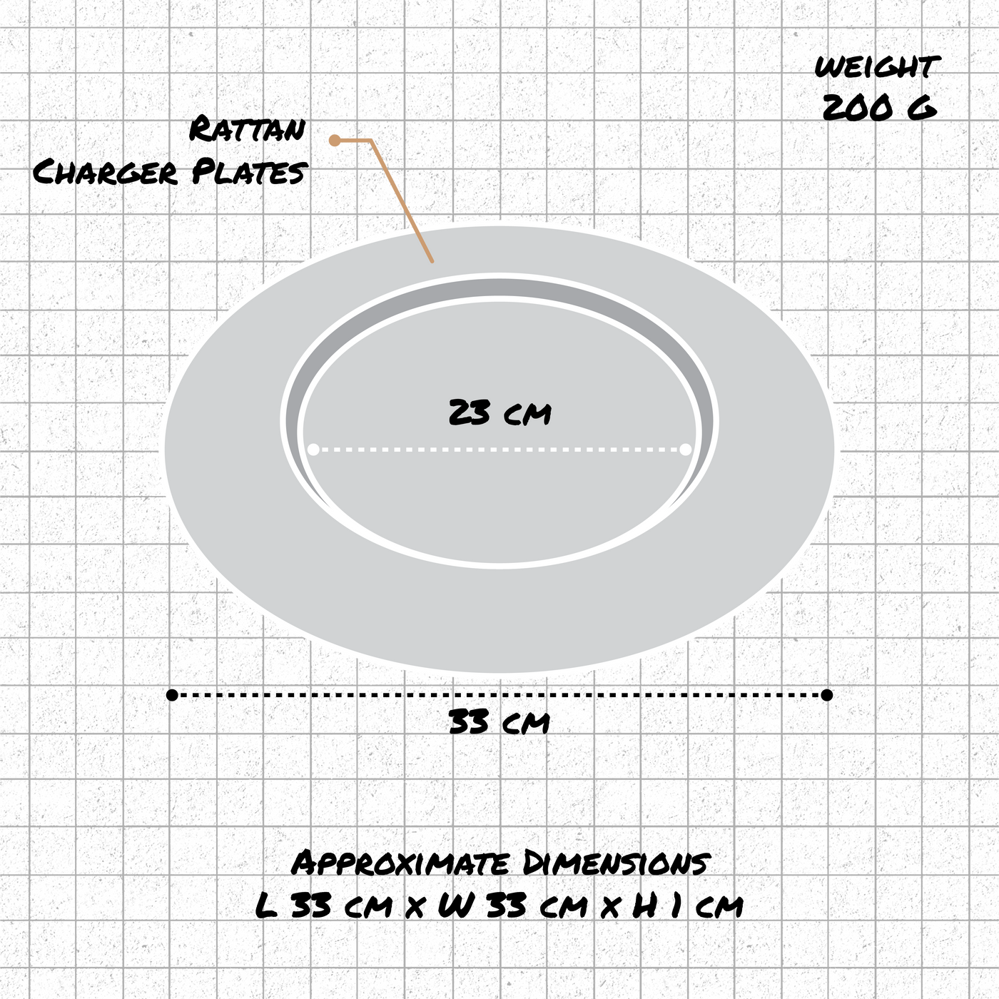 Rattan Charger Plates in 4 colours dimensions