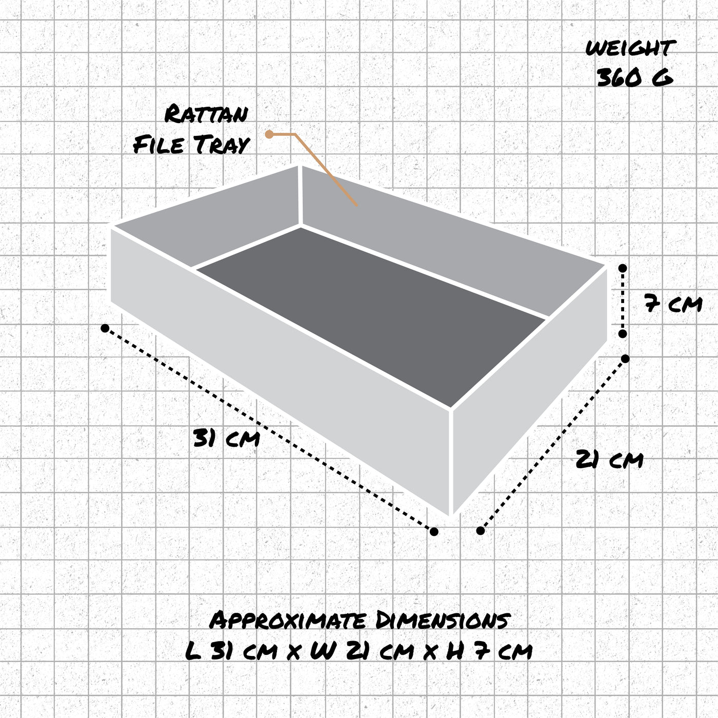Rattan A4 Paper Tray dimensions