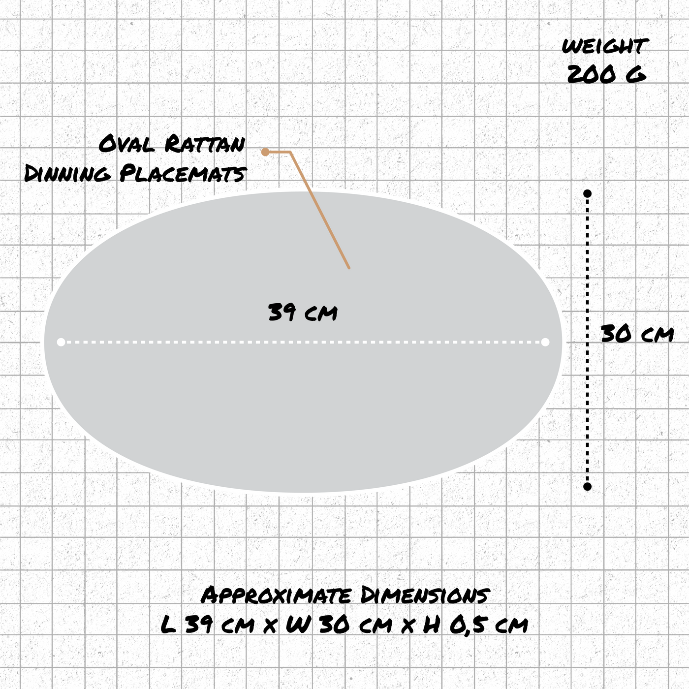 Sets de table ovales en rotin – Blanc délavé dimensions