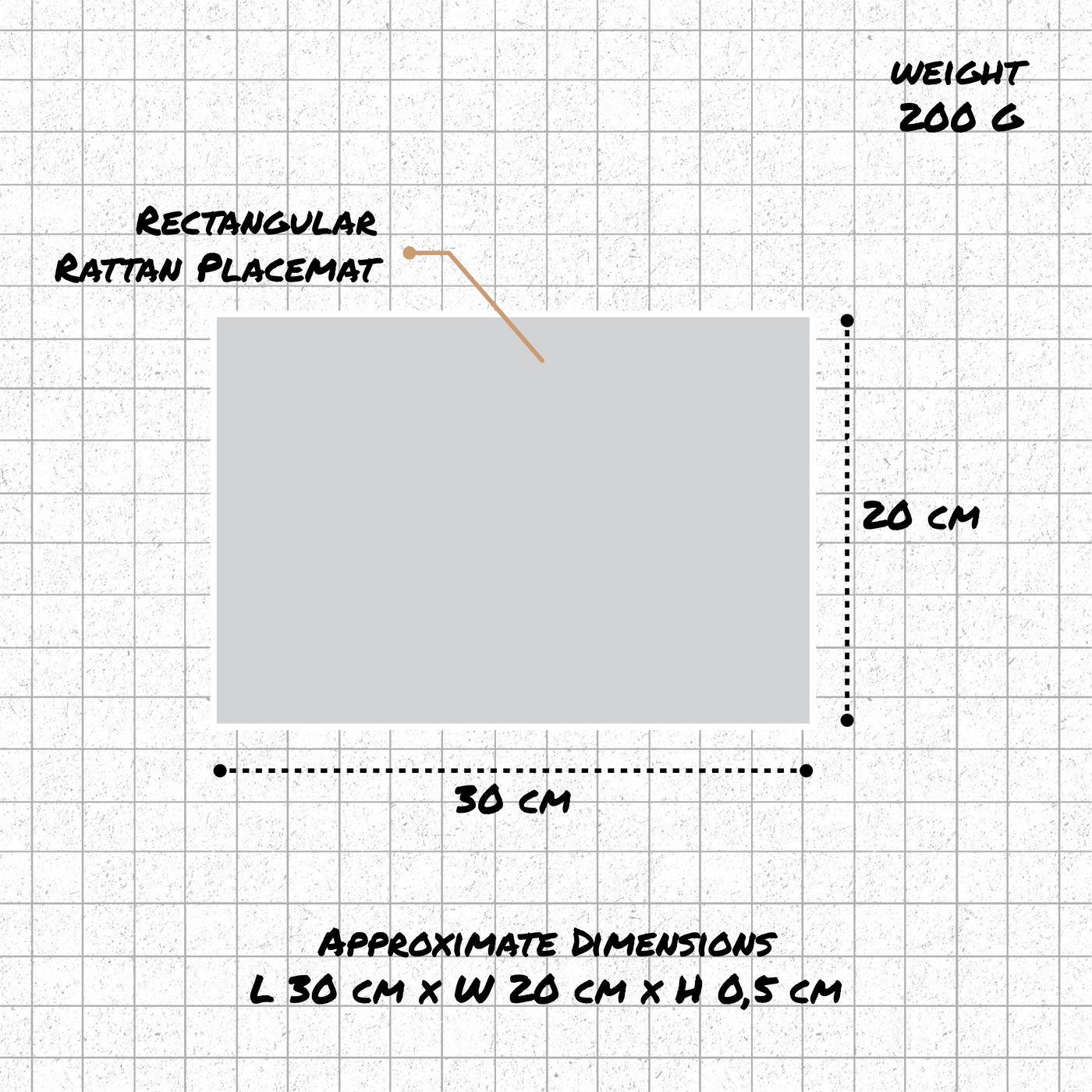 Rattan Table Placemats – Rectangular 20×30 / 25×30cm | 4 Colours dimensions