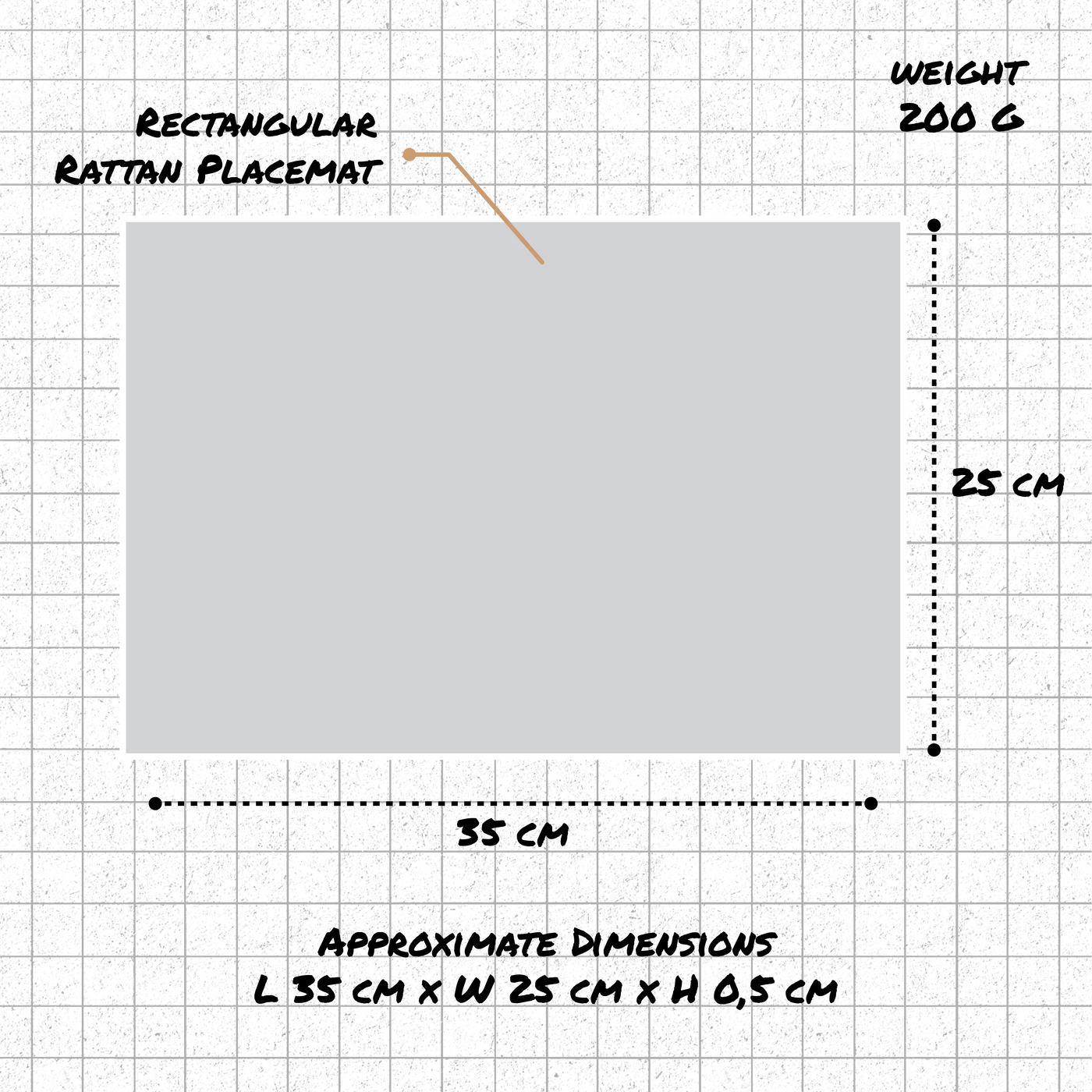 Rattan Table Placemats – Rectangular 20×30 / 25×30cm | 4 Colours dimensions