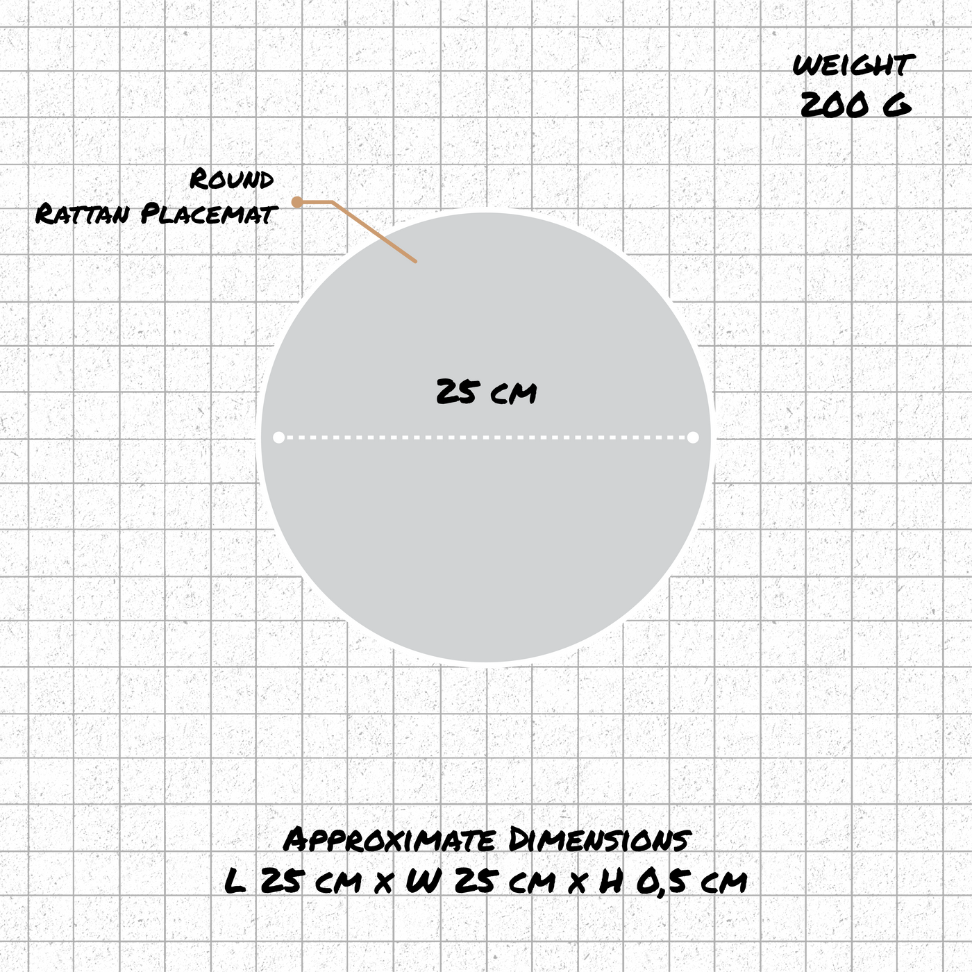 Round Rattan Table Placemats – 3 Sizes | 4 Colours | Rustic Style dimensions