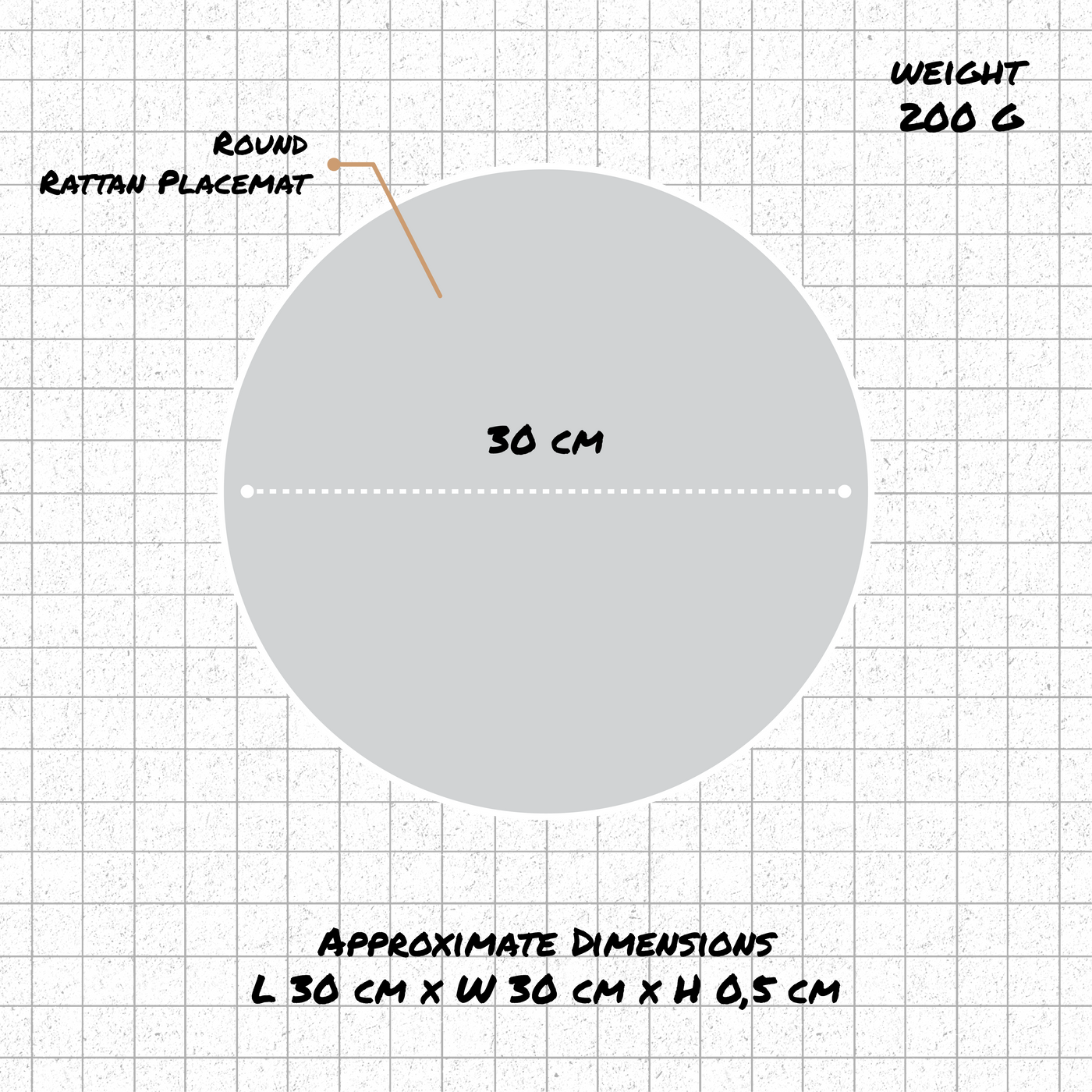 Round Rattan Table Placemats – 3 Sizes | 4 Colours | Rustic Style dimensions