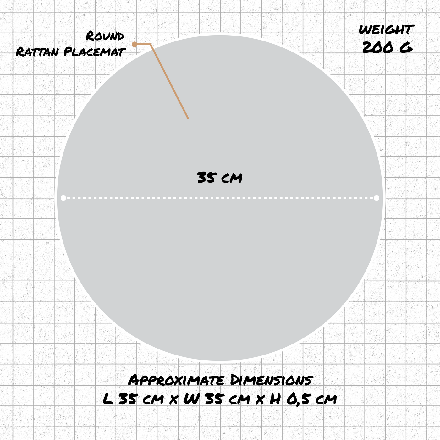 Round Rattan Table Placemats – 3 Sizes | 4 Colours | Rustic Style dimensions