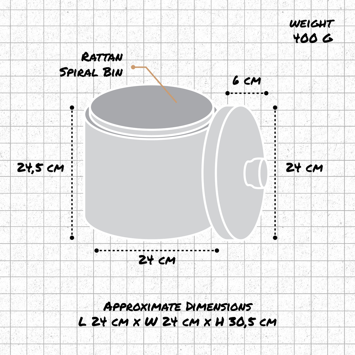 Rattan Spiral Canister Basket in 3 sizes dimensions