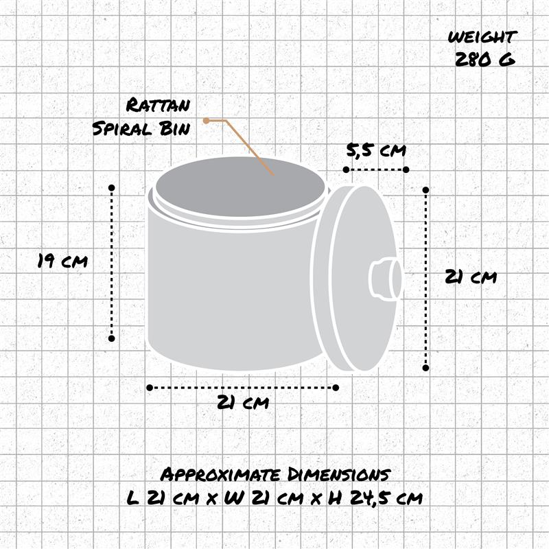 Rattan Spiral Canister Basket in 3 sizes dimensions