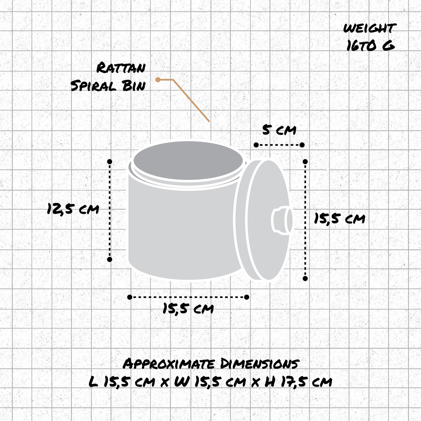 Rattan Spiral Canister Basket in 3 sizes dimensions
