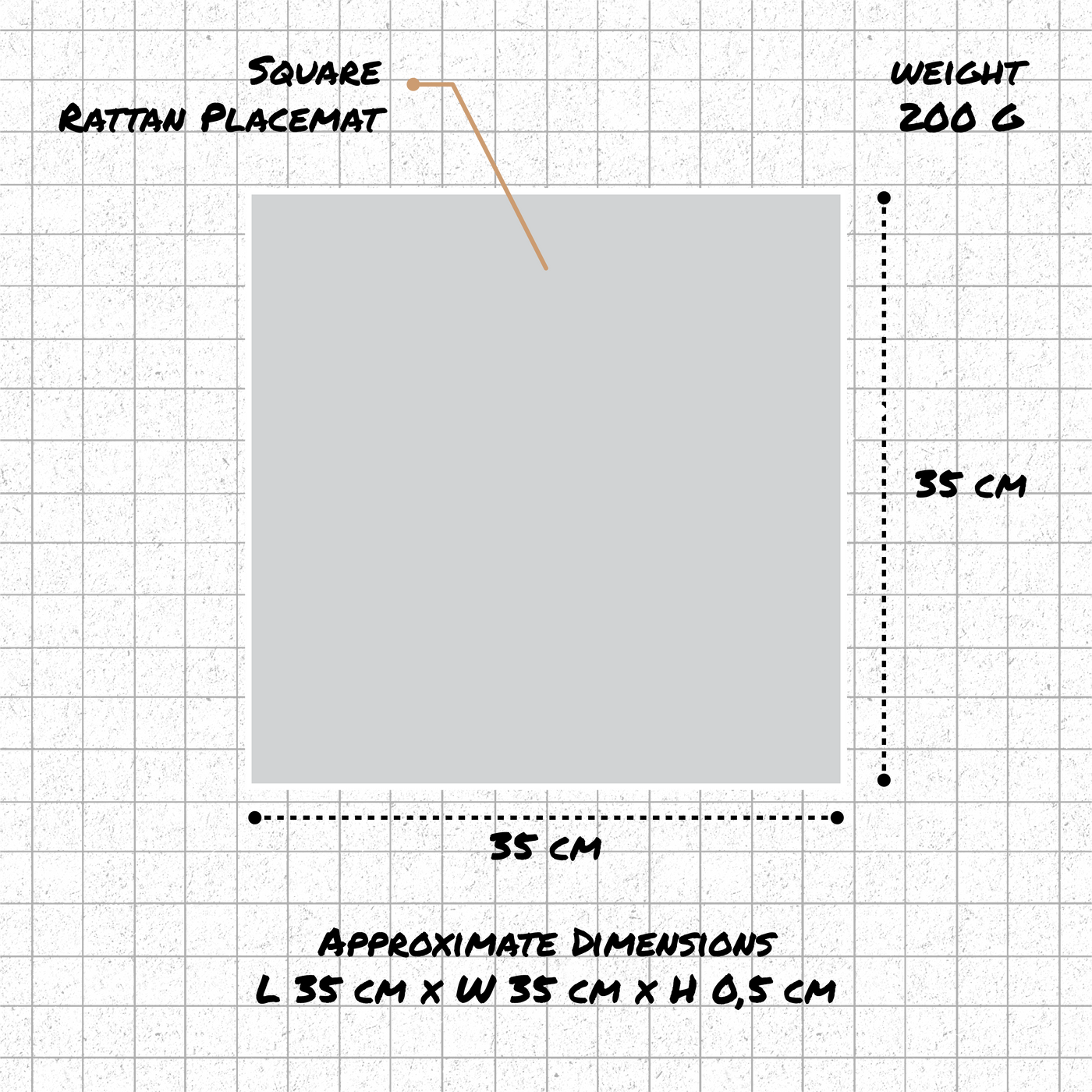 Square Rattan Placemat – 35cm | 4 Colours | Handmade Decor dimensions