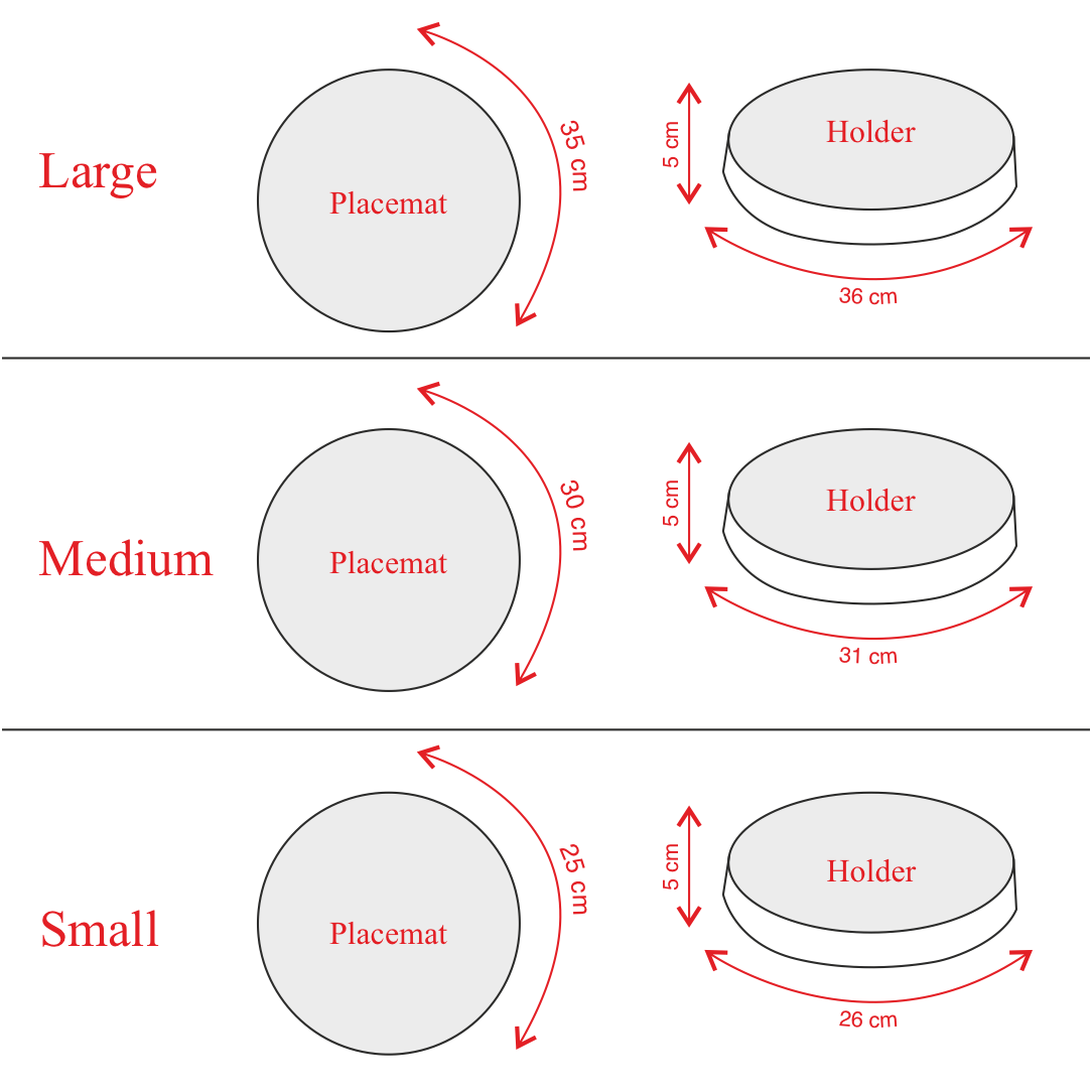 Round Rattan Placemat with Holder - White Wash dimensions