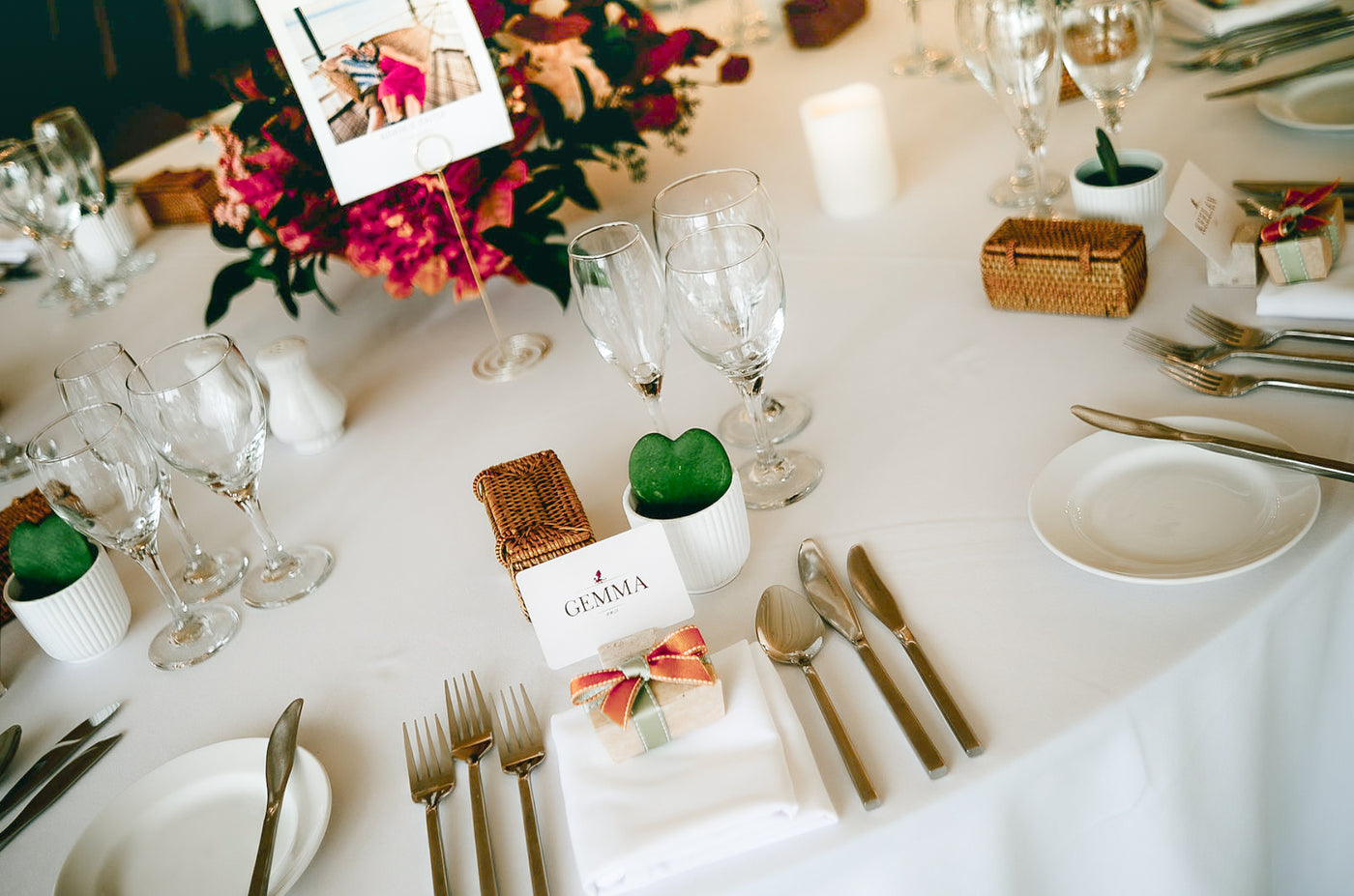 Natural wedding table decor with handmade textures