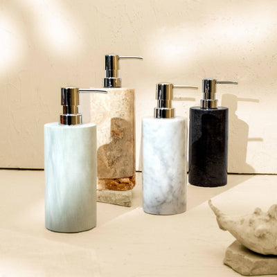 Beige marble soap dispenser premium metal pump genuine stone