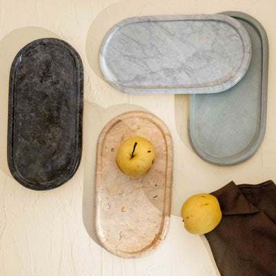 Beige marble bathroom tray genuine stone vanity organiser