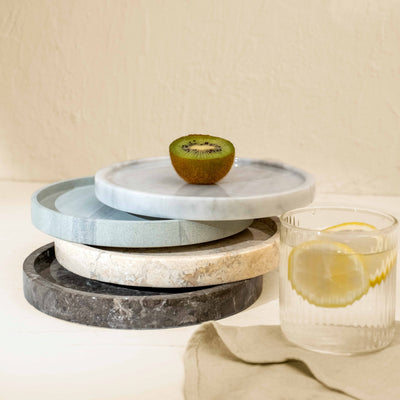 Beige marble round vanity tray genuine stone bathroom organiser