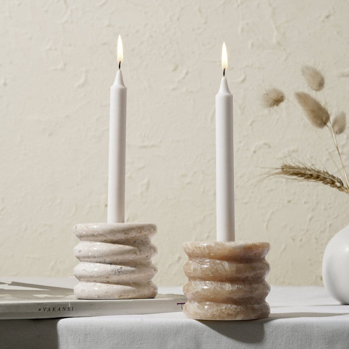 Candle Stick Candle Holder - Marble and Golden Onyx