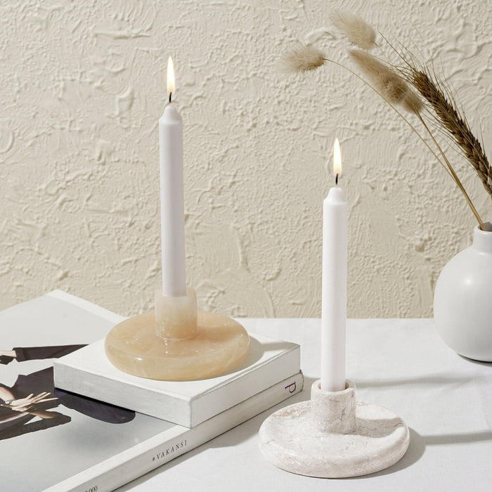 Marble Candle Stick Holder in onyx and beige
