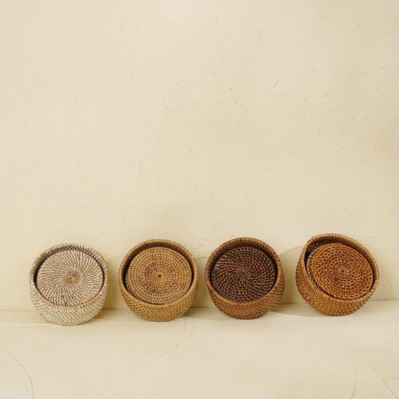 Round Rattan Coaster with Holder - Coastal Villa Homeware