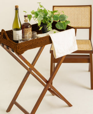 Plateau Butlers en Rotin - Brun Foncé