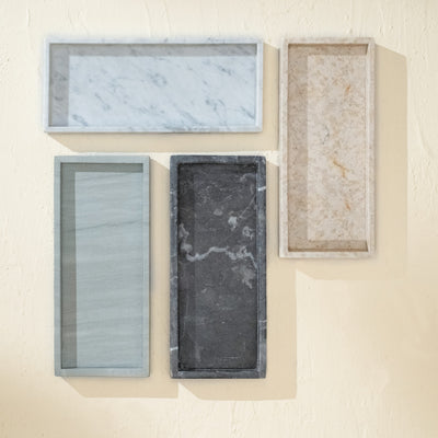 Beige marble rectangular styling tray genuine stone bathroom