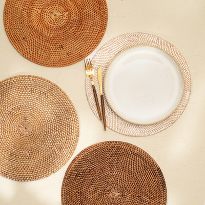 Round Rattan Table Placemats – 3 Sizes | 4 Colours | Rustic Style - Coastal Villa Homeware