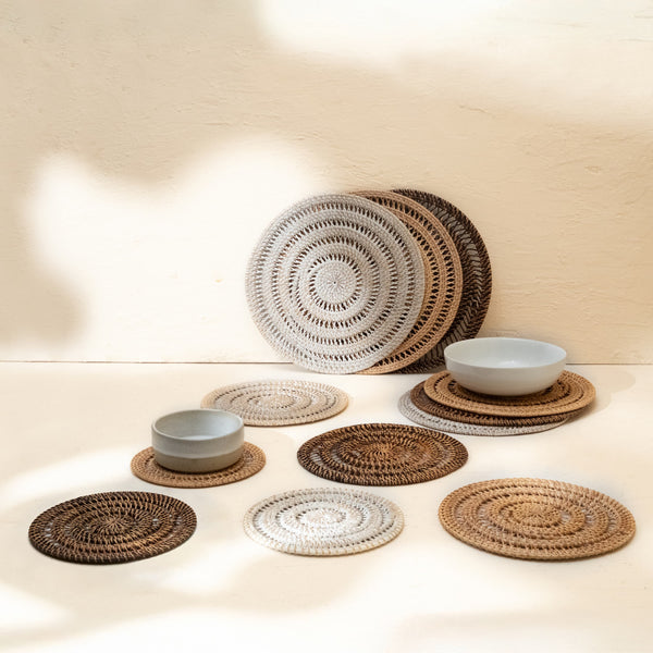 Spiral Round Rattan Placemats - Coastal Villa Homeware