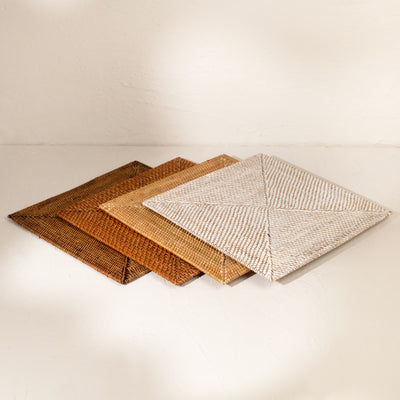 Square Rattan Placemat – 35cm | 4 Colours | Handmade Decor - Coastal Villa Homeware