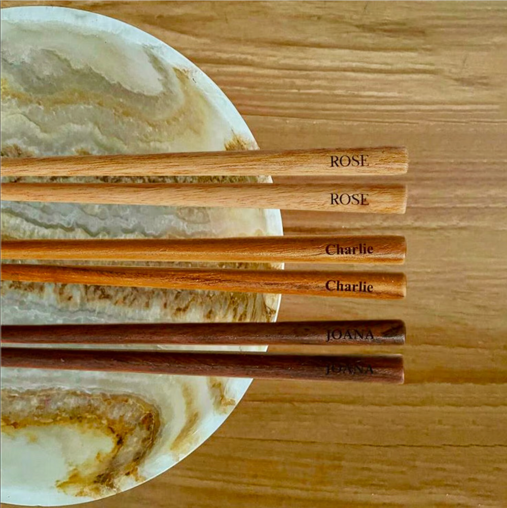 Personalised engraved rosewood chopsticks with rest premium reusable