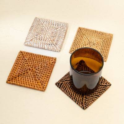 Rattan Square Coasters - Coastal Villa Homeware