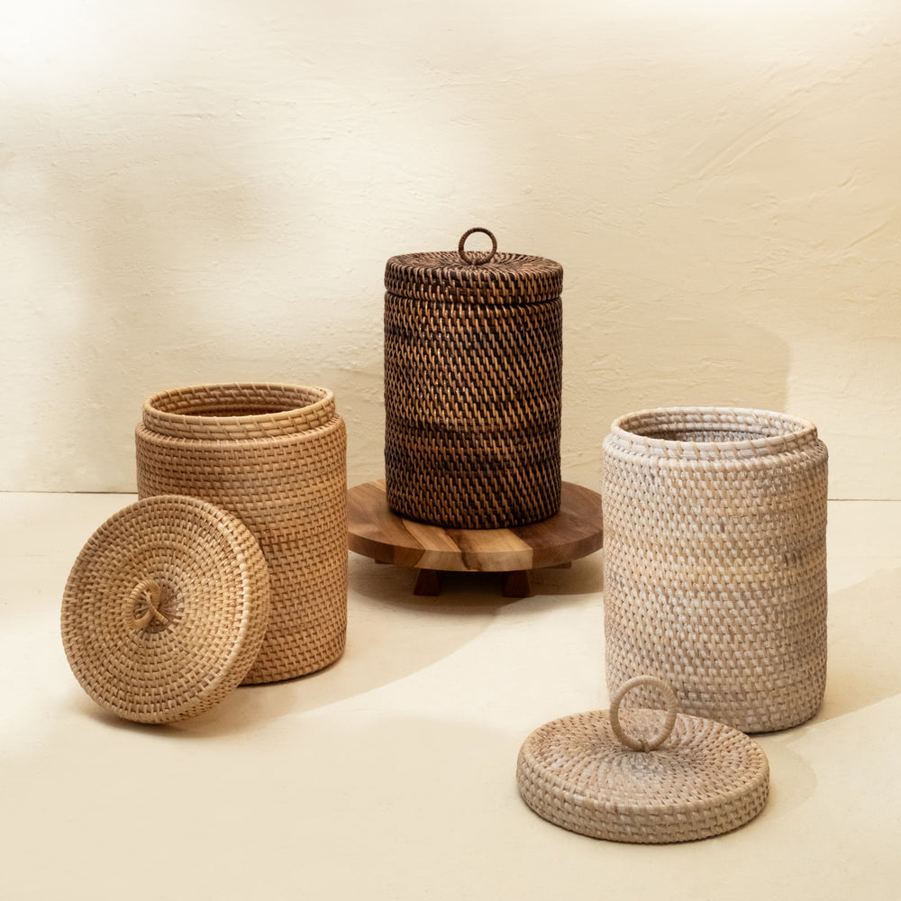 Dark brown wicker toilet roll holder tall handwoven rattan bathroom