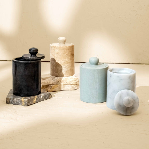 Cotton buds holder - Black and beige marble