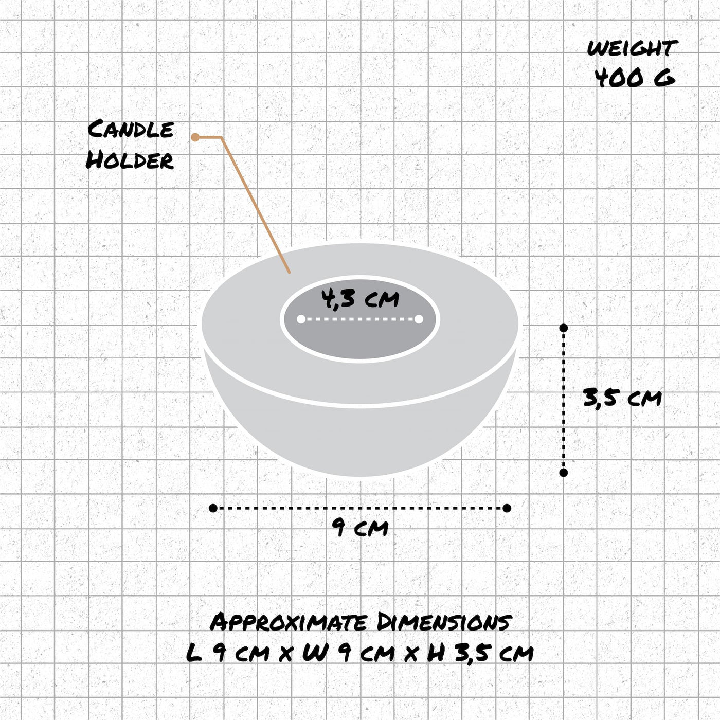 Halfmoon Tea Light Candle Holder 3 Different Colors dimensions