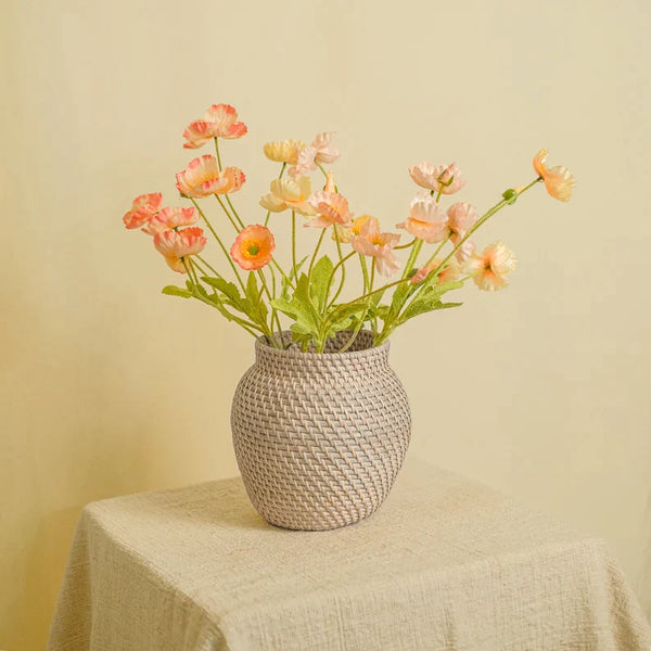 Woven Rattan Flower Vase in white wash and natural