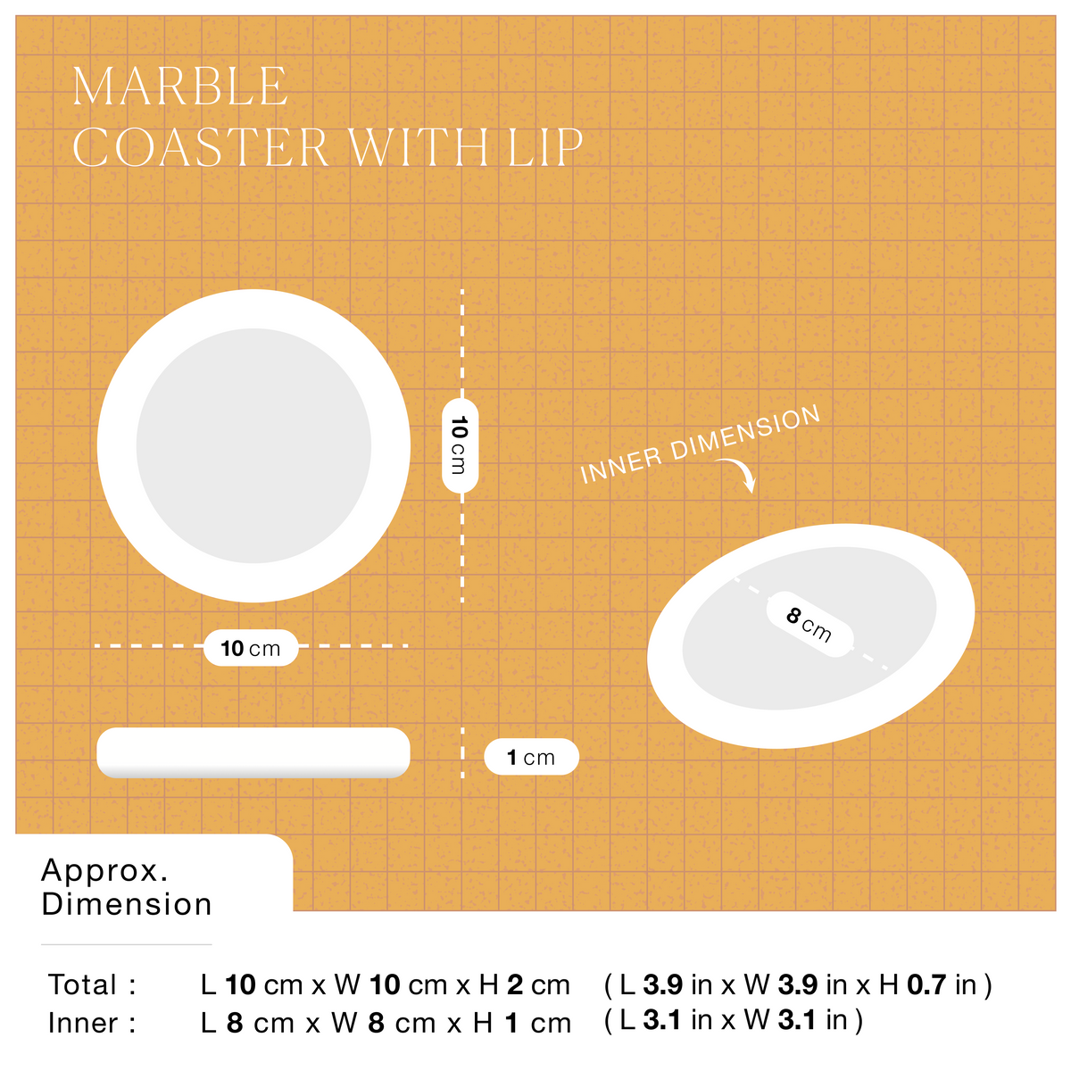 Marble Coasters with Raised Edges — Set of 2 dimensions